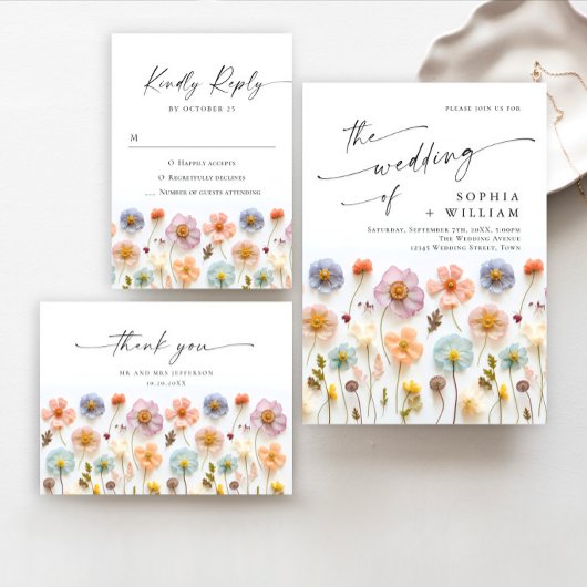 Elegante Pastel Boho Wildflower Wedding Place Card Kaart