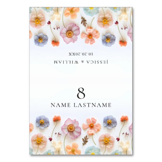 Elegante Pastel Boho Wildflower Wedding Place Card Kaart (Voorkant)