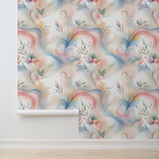 Elegante Pastel Botanische Waterverf Behang (Applicatie)