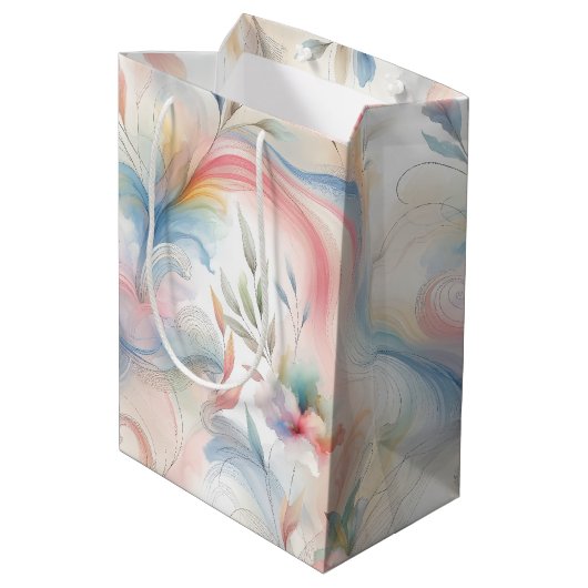 Elegante Pastel Botanische Waterverf Medium Cadeauzakje (Achterkant Gekanteld)