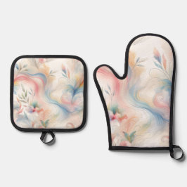 Elegante Pastel Botanische Waterverf Ovenwant & Pannenlap Set