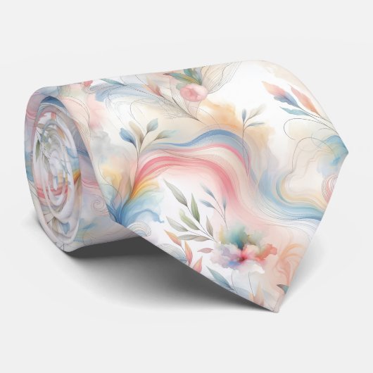 Elegante Pastel Botanische Waterverf Stropdas (Opgerold)