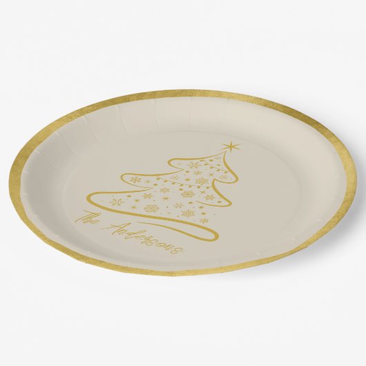 Elegante Pastel Botten Beige Gouden Kerstboom Papieren Bordje (Gekanteld)