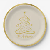 Elegante Pastel Botten Beige Gouden Kerstboom Papieren Bordje (Voorkant)