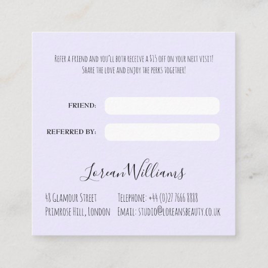 Elegante pastel bruid golvend haar styling bloemig afsprakenkaartje (Achterkant)