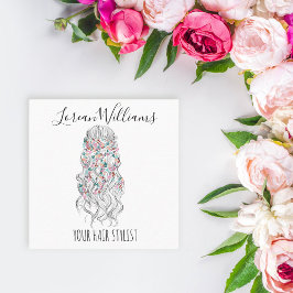 Elegante pastel bruid golvend haar styling bloemig afsprakenkaartje