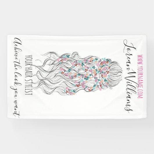 Elegante pastel bruid golvend haar styling bloemig spandoek (Horizontaal)