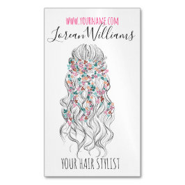 Elegante pastel bruid golvend haar styling bloemig visitekaartje magneet