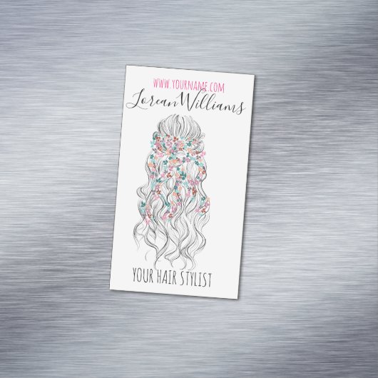 Elegante pastel bruid golvend haar styling bloemig visitekaartje magneet (Voorbeeld)