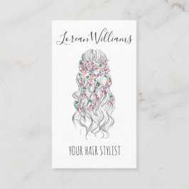 Elegante pastel bruid golvende haarstyling bloemen visitekaartje