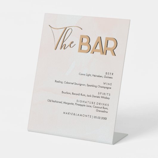Elegante Pastel Bruiloft Drinken Bar Menu Reclamebord Met Voetstuk (Voorkant)