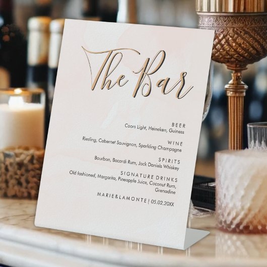 Elegante Pastel Bruiloft Drinken Bar Menu Reclamebord Met Voetstuk