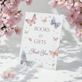 Elegante Pastel Butterfly Boeken en Geschenken Tek Reclamebord Met Voetstuk