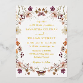 Elegante Pastel Chic Boho Wildflower thema bruilof Folie Uitnodiging