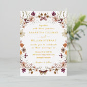 Elegante Pastel Chic Boho Wildflower thema bruilof Folie Uitnodiging (Staand Voorkant)