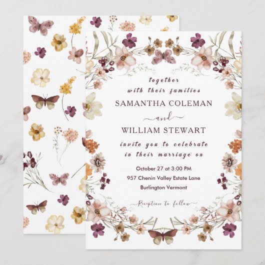 Elegante Pastel Chic Boho Wildflower thema bruilof Kaart (Voorkant / Achterkant)