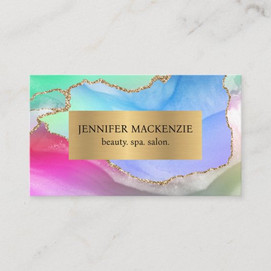 Elegante pastel eenhoorn gouden agaat luxe visitekaartje (Voorkant)