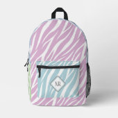 Elegante Pastel En Witte Zebraprint Met Monogram Bedrukte Rugzak (Voorkant)
