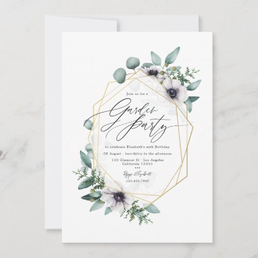 Elegante Pastel Eucalyptus en Anemone Garden Party Kaart (Voorkant)