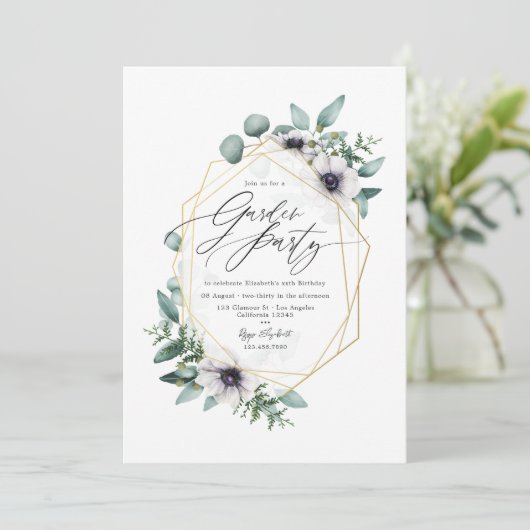 Elegante Pastel Eucalyptus en Anemone Garden Party Kaart (Staand voorkant)