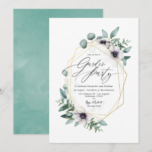 Elegante Pastel Eucalyptus en Anemoon Tuinfeest Kaart