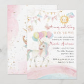 Elegante pastel gouden eenhoorn Waterverf uitnodig Kaart (Voorkant / Achterkant)