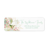 Elegante pastel gouden poinsettia vakantie terug etiket (Voorkant)