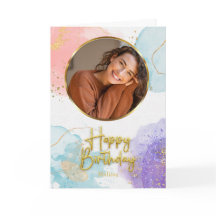 Elegante Pastel Gouden Schrift Cirkel Foto Verjaar