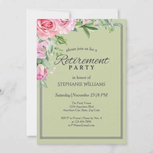 Elegante Pastel Green Flower Retirement Party Kaart (Voorkant)