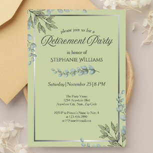 Elegante Pastel Green Flower Retirement Party Kaart
