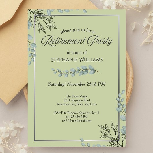 Elegante Pastel Green Flower Retirement Party Kaart