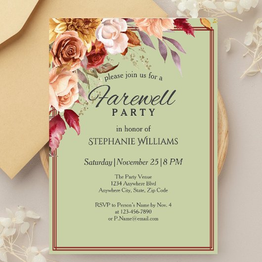 Elegante Pastel Green Herfst Farewell Party Kaart