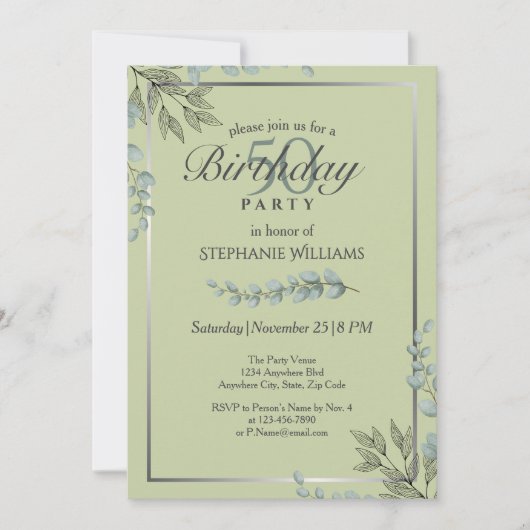 Elegante Pastel Groene Bloem Vrouwen 50ste verjaar Kaart (Voorkant)