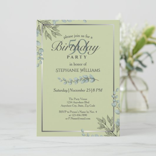 Elegante Pastel Groene Bloem Vrouwen 50ste verjaar Kaart (Staand voorkant)