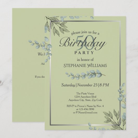 Elegante Pastel Groene Bloem Vrouwen 50ste verjaar Kaart (Voorkant / Achterkant)