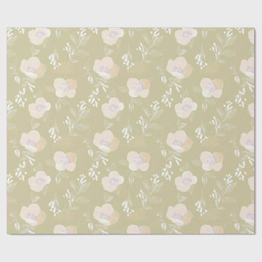 Elegante pastel groene olijf roze bloem cadeaupapier (Vlak)