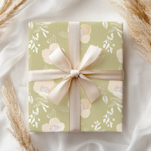 Elegante pastel groene olijf roze bloem cadeaupapier
