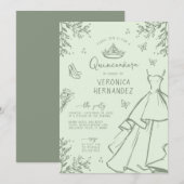 Elegante pastel groene salie Quinceanera uitnodigi Kaart (Voorkant / Achterkant)