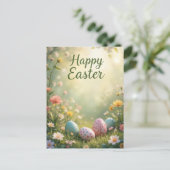Elegante Pastel Happy Easter met bloemen en eieren Briefkaart (Staand voorkant)