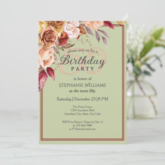 Elegante pastel herfstbloem 50e verjaardagsfeest kaart (Staand voorkant)