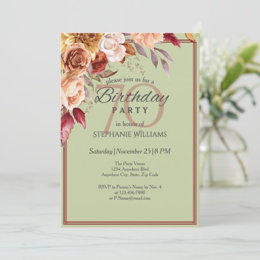 Elegante pastel herfstbloem 70e verjaardagsfeest kaart (Staand voorkant)