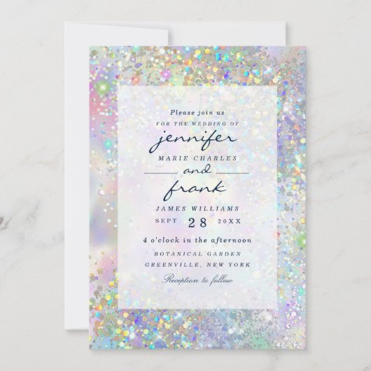 Elegante pastel holografische glitter glam kaart (Voorkant)