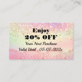 Elegante pastel holografische glitter sparkle kant kortingskaartje