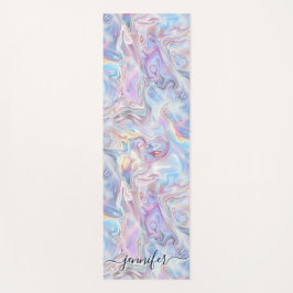 Elegante Pastel Holografische Marmerkrullen Meisje Yogamat