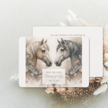 Elegante Pastel Horses Wedding Save The Date Kaart