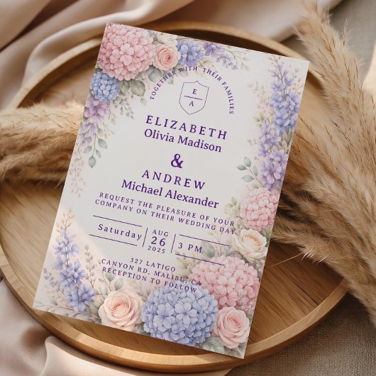 Elegante Pastel Hydrangea Bloemige Bruiloft Kaart