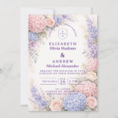 Elegante Pastel Hydrangea Bloemige Bruiloft Kaart (Voorkant)
