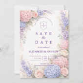 Elegante Pastel Hydrangea Bloemige Bruiloft Save The Date (Voorkant)