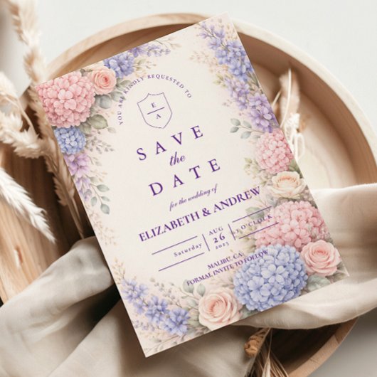 Elegante Pastel Hydrangea Bloemige Bruiloft Save The Date