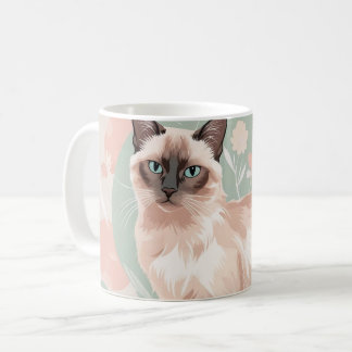 Elegante Pastel Kat Illustratie met Bloemen Pin Koffiemok